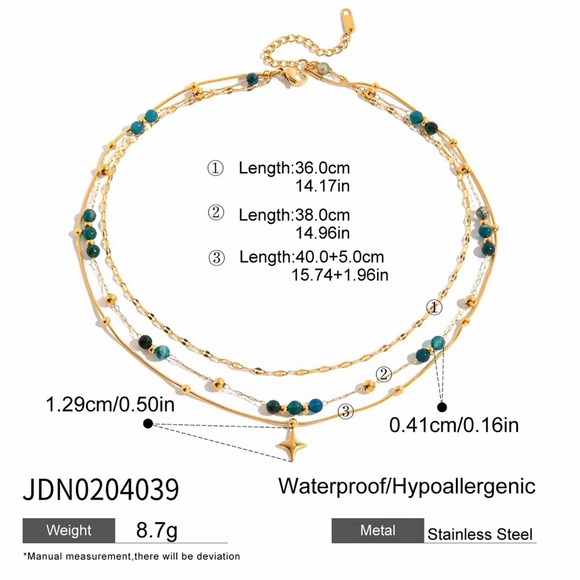 18K Gold Plated Blue Natural Stone & Star Layered Necklace - Picture 7 of 8